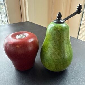 Vintage Wooden Apple and Pear Salt and Pepper Shakers